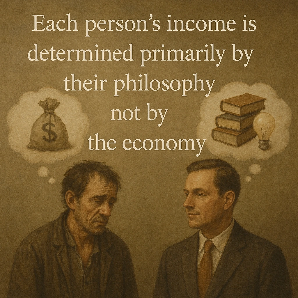 Each person's income is determined primarily by their philosophy not by the economy