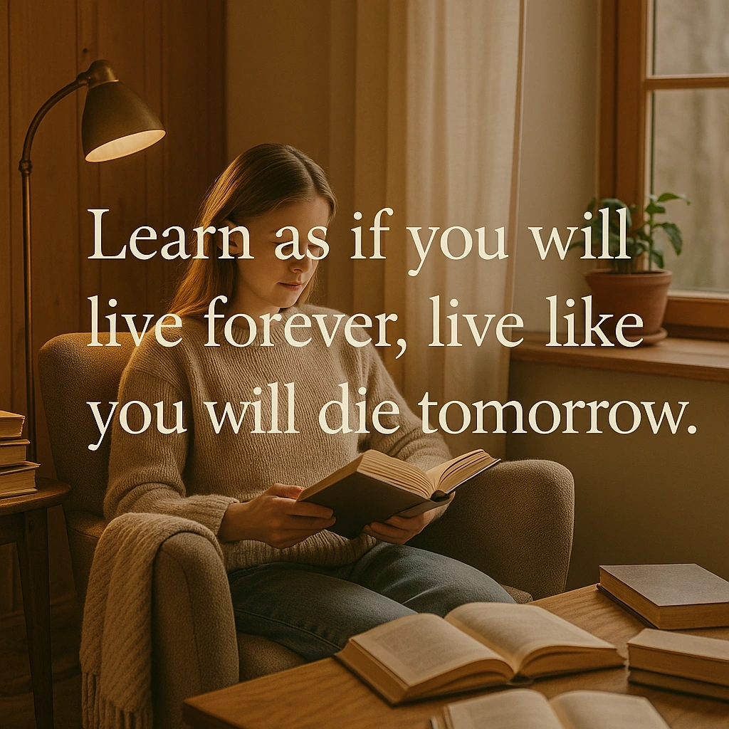 Learn as if you will live forever, live like you will die tomorrow.